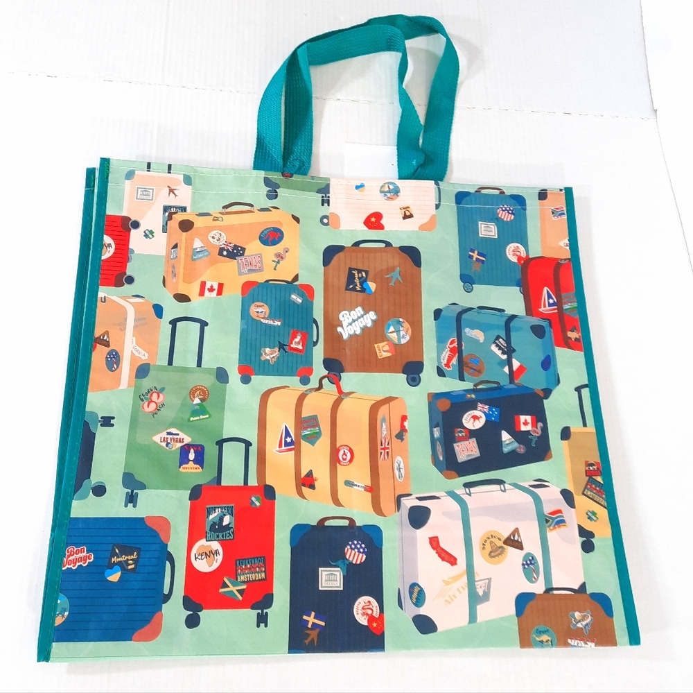 HomeGoods Reusable Tote Bag Bon Voyage, Suitcases World Travel